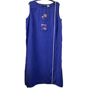 Sag Harbor Dress Womens Size 20W Purple Linen Blend  Maxi Dress Side Slits